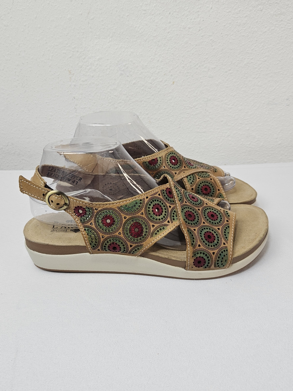 L'Artiste Spring Step ERICE Circles Leather Taupe Multi Sandal EU 41 US 9.5-10